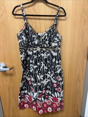 Debenhams Y2K 100% Cotton Bohemian Artsy Spaghetti-Strap Floral Border Dress